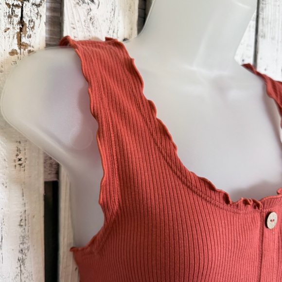 No Boundaries Ribbed Tank Dress Jr Size XL Coral Pink Above Knee Ruffled Trim - Picture 5 of 11